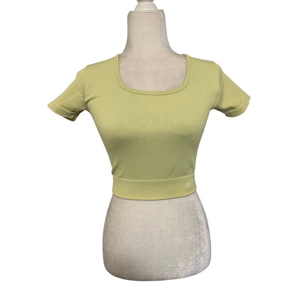 missguided womens solid moss green short sleeve crop ribbed athletic top small